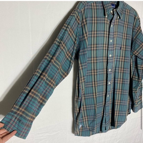 Vintage Polo Ralph Lauren Green Tan Purple Plaid Casual Button Up Shirt S - Picture 11 of 15